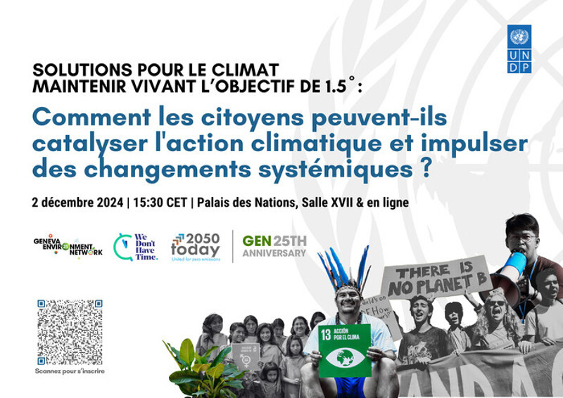 PNUD avec GEN organise un événement public le 2 décembre qui montrera comment les citoyens catalysent l'action climatique et apportent un élément de transformation à l'ordre du jour politique.